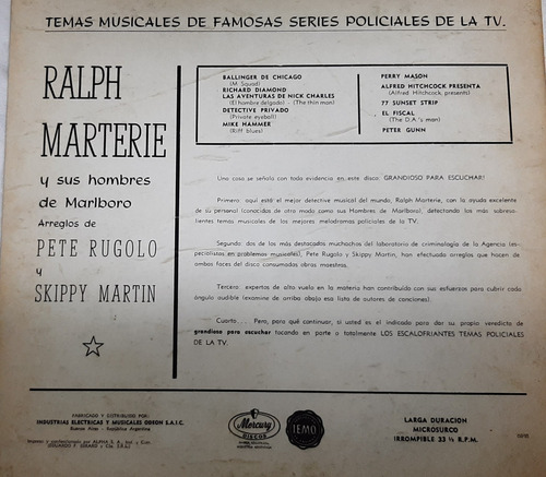 Vinilo Musica Para Detective Privado Series De Tv Excelente (Usado)