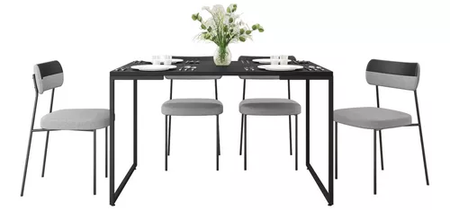 Conjunto Mesa De Jantar 6 Cadeiras Nairóbi Cina/pre/marr-m.a Cor  Cinamomo/preto/marrom 04 Desenho do tecido das cadeiras Liso