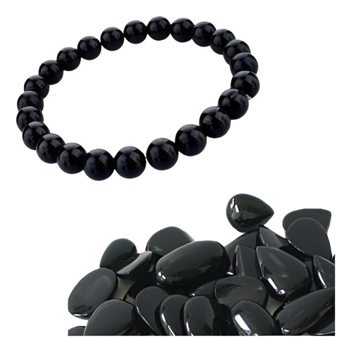Pulseira De Bolinhas Pedra Onix Com Fio Silicone Unissex