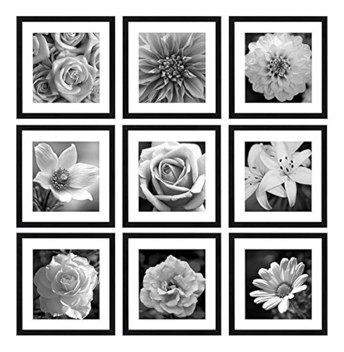 Eletecpro 12x12 Picture Frames Black Set Of 9, Wooden Square