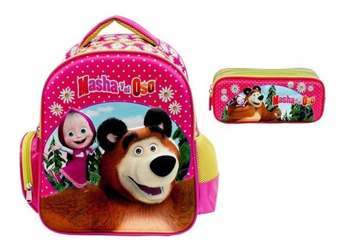 Imagen 1 de 6 de Kit Mochila Lapicera Masha Y El Oso Original Kinder Oferta
