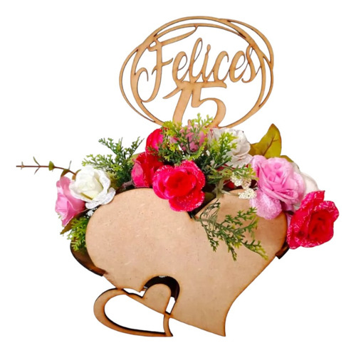 Centro De Mesa Corazón Mdf Xv Años Bodas 10 Pz