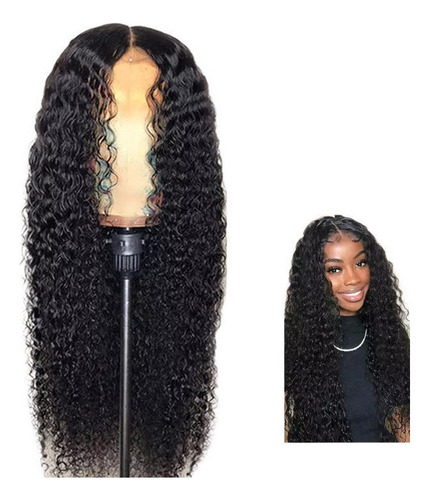 Peruca Lace Front Cabelo Humano Cacheada 68cm Longa Preta