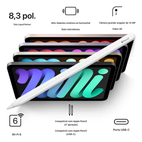 iPad Mini 6th + Apple Pencil 64gb 8.3'' Wi-fi Garantia 1 Ano