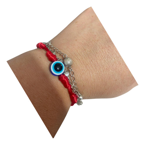 Kit C/ 4 Pulseiras Sete Nós Artesanal Olho Grego Kaballa Comprimento 20 Cm Cor Vermelho Diâmetro 20 Cm