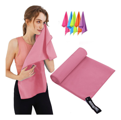 Toalla Microfibra Natacion Deportiva Secado Rápido Portátil Color Rosa Rayas