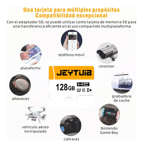 2pcs Tarjta Sd 128gb total de 256 gb Jeytuib high speed memory card almacnamiento externo U3 V30 compatble con smartphone portátIes dash camera