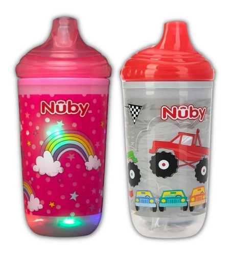 2 Copos Nuby Pisca-pisca Para Alimentação Divertida Sem Bpa Cor Rosa - Vermelho