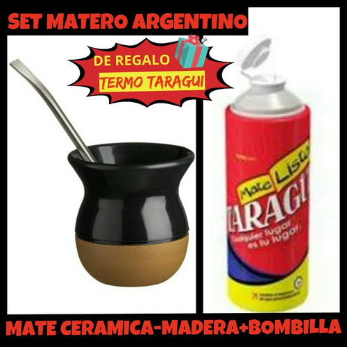 Set Mate!mate Ceramica-madera+bombilla Resorte+termo Taragui
