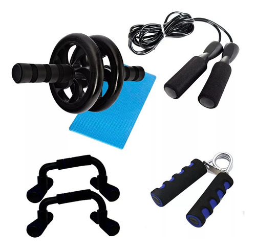 Kit Entrenamiento Rueda Abs + Soga + Manijas + Hand Grip