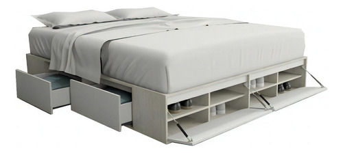 Box De Cama C/ Cajonera Zapatero Base Sommier 180/200 + + + Color Nevado Con Everest Medidas 180cm