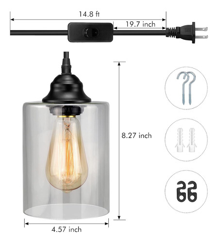 Lámpara Colgante De Cristal Con Enchufe De 1 Luz, Mini Ilumi