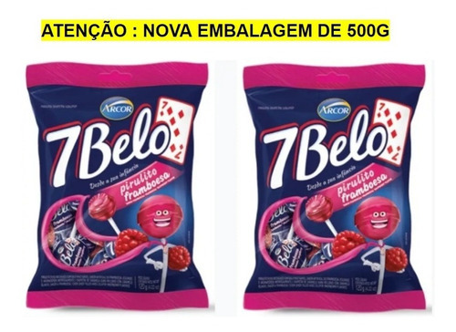 Kit C/2 Pacotes Pirulito 7 Belo Framboesa 600g - 50 Unidades