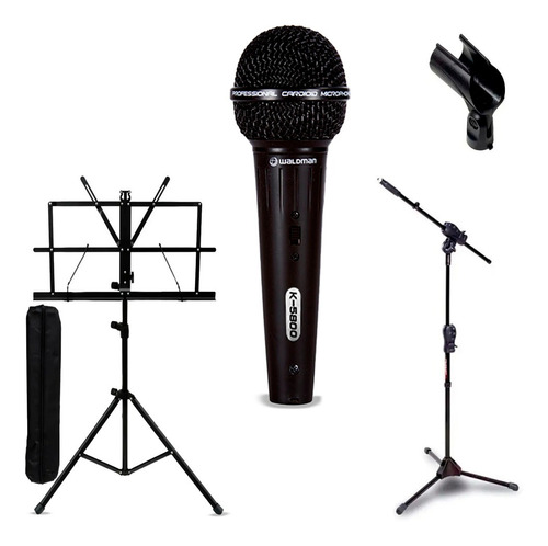 Kit Microfone Cardioide Waldman Karaokê K-5800 + Suporte