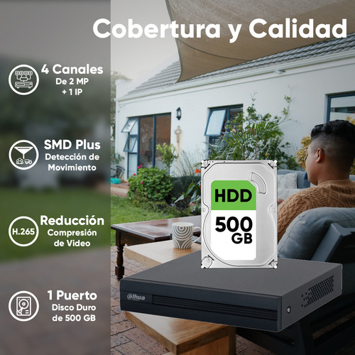 Dahua Kit Cctv 4 Cámaras Full Color + Hdd 500gb Y Accesorios Color Blanco