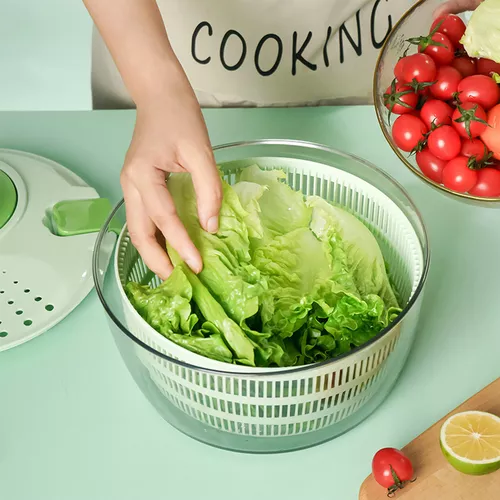 Centrifugadora de ensalada 4 litros, plástico, escurridor manual para  lechuga y verduras, mecanismo de giro en la ta