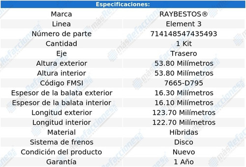 Balatas Híbridas Traseras Volvo S80 99-06 Raybestos E3