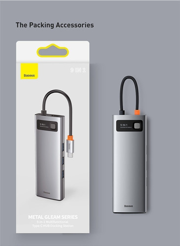 Hub Dock Station Baseus 9 en 1 USB C Hdmi 4k Vga Rj45 Tf Sd