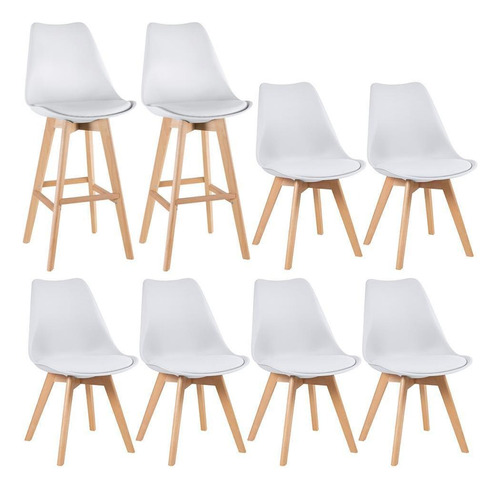 Kit 2 X Banquetas Com 6 X Cadeiras Estofadas Leda - Cores Estrutura Da Cadeira Branco
