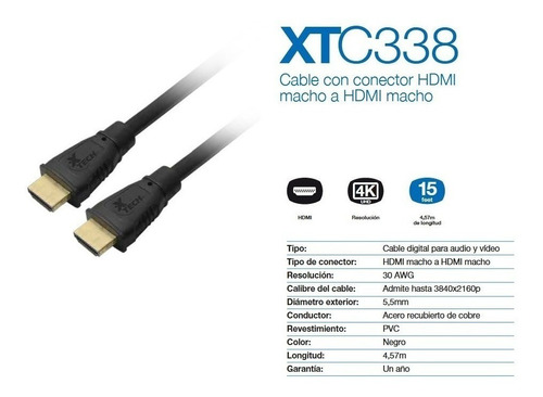 Cable Hdmi Xtech Macho A Macho 4,5mts