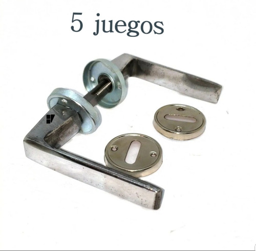 Imagen 2 de 4 de Manija Puerta Cromada Doble Recta Bisel Hogar Economica