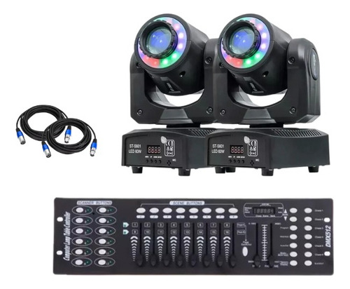 2 Moving Head Spot 60w Fita De Led + Mesa Dmx C/cabos 5m