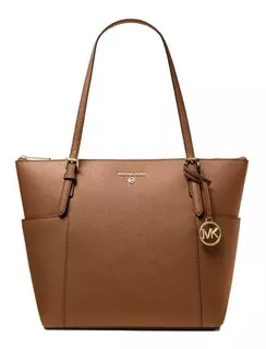 Bolsa tote Michael Kors Jet Set Large design liso de couro luggage alças de cor marrom e ferragens dourado