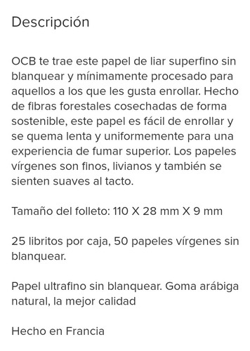 Imagen 3 de 3 de Rolling Paper Ocb 1.1/4 50 Hojas Caja Hecho En France Chacao