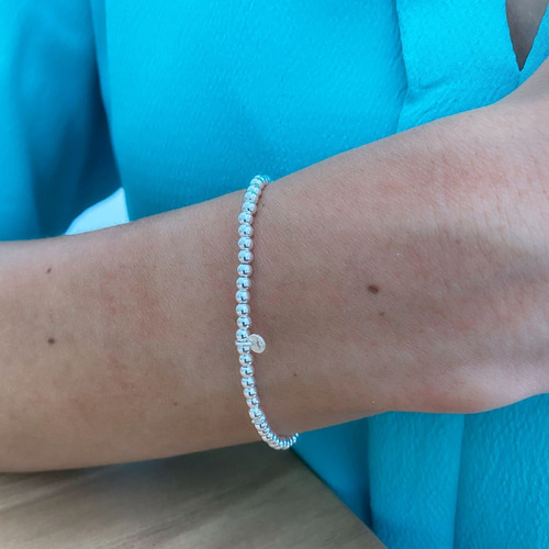 Imagen 7 de 10 de Pulsera De Plata 925 Bolitas De 3mm Elástica Mujer Agálea