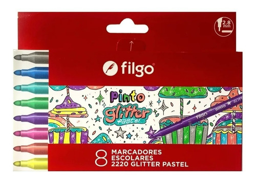 Marcadores Fibras Escolares Filgo 2220 Glitter Pastel X8 Col