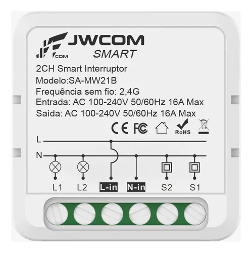 comprar Módulo Mini 2 Canais Smart Wifi Inteligente Alexa E Google Cor Branco 110vu002F220v