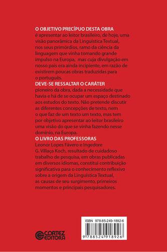 Linguística textual: Introdução, de Koch, Ingedore G. Villaça. Editorial Cortez Editora e Livraria LTDA, capa mole em português, 2016