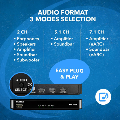 Orei Extractor De Audio Earc 4k A 60hz Para Televisores Sin