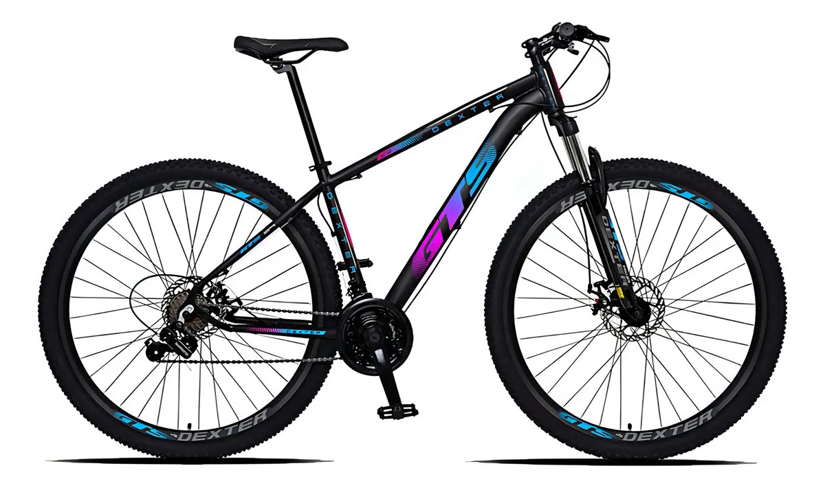 Bicicleta Gts Dexter 21v Aluminio Aro 29 Shimano Freio Disco Cor Preto Com Pink/azul Tamanho Do Quadro 19