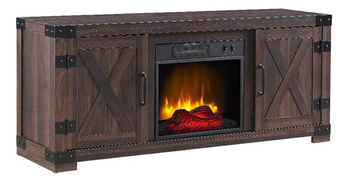 Mueble Para Tv Centro De Media Con Chimenea Electrica Color Marrón