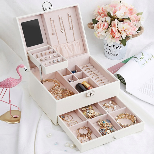 Imagen 3 de 7 de Organizador Joyas Estuche Joyero Aretes Anillos Viaje 2 Capa