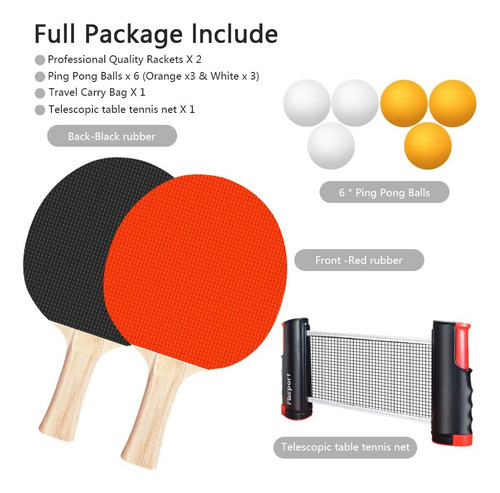 Set Ping Pong Tenis Mesa 2 Paleta + 6 Pelotas + Malla