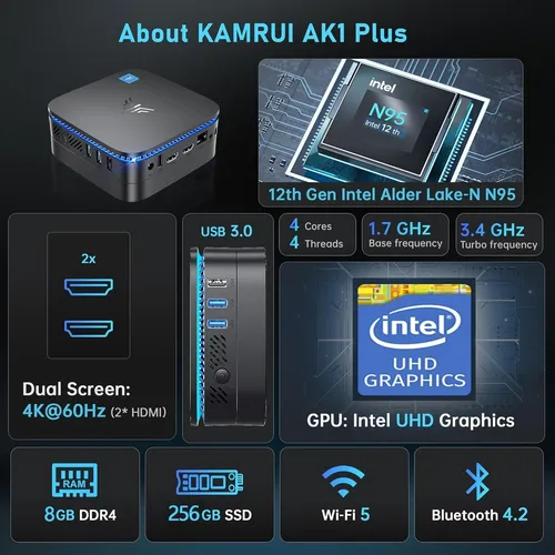Mini Pc Kamrui Ak1plus N95 Con 8gb Ddr4 Ram 256gb M.2 Ssd