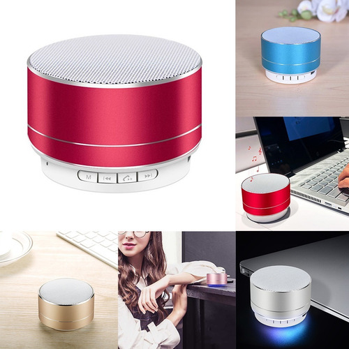 Imagen 7 de 10 de Mini Parlante Bluetooth Aluminio Colores Luz Led Lector Sd