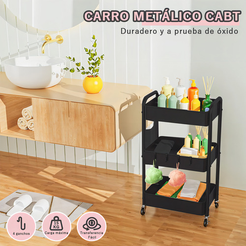 Albertech Carrito Organizador 3 Niveles Estante Ruedas Carro