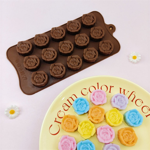 Molde Silicona Rosa Chocolate 2pcs Para Dulces Y Gelatina Marrón Molde De Rosa