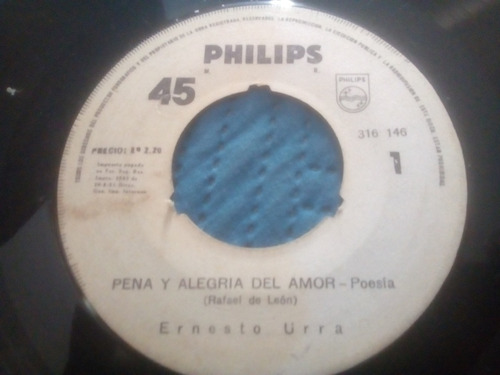 Vinilo Single De Ernesto Urra Pena Y Alegría (r141