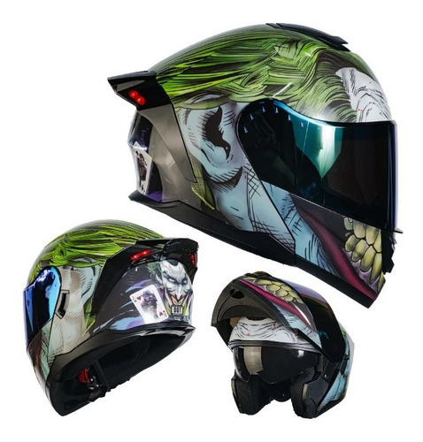 Casco Kov Dc Edicion Joker Abatible Gafas Luz Led Motos.shop