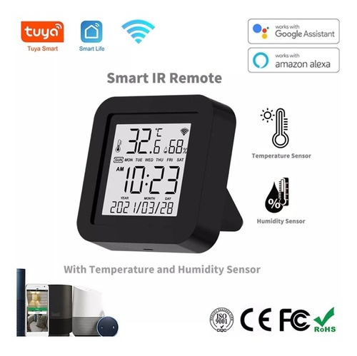 Imagem 1 de 8 de Sensor Temperatura Umidade Wifi C/ Emissor Ir Tuya Smart