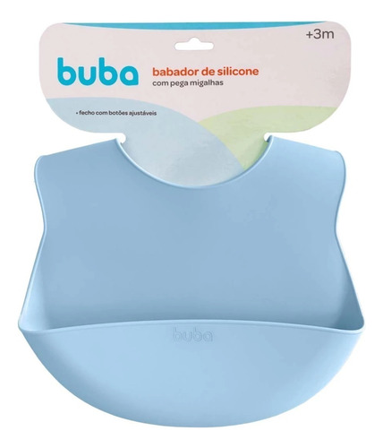 Babador Bebê Silicone Com Bolso Cata Migalhas Azul Buba