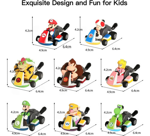 8pcs Mario Bros Auto Mario Kart A Fricción/personajes