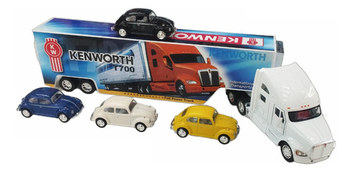Tractomula Camión De Colección A Escala Kenworth + 4 Carros 