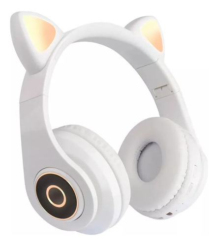 Auriculares Bluetooth plegables con LED de oreja de gato, color blanco