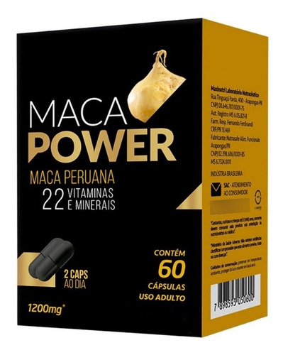 Suplemento Power 22 Vitaminas Maca Peruana 1200mg 60 Caps