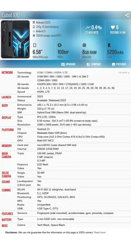 Cubot X70 12gb + 12gb = 24gb 256gb Dual Sim Duos
